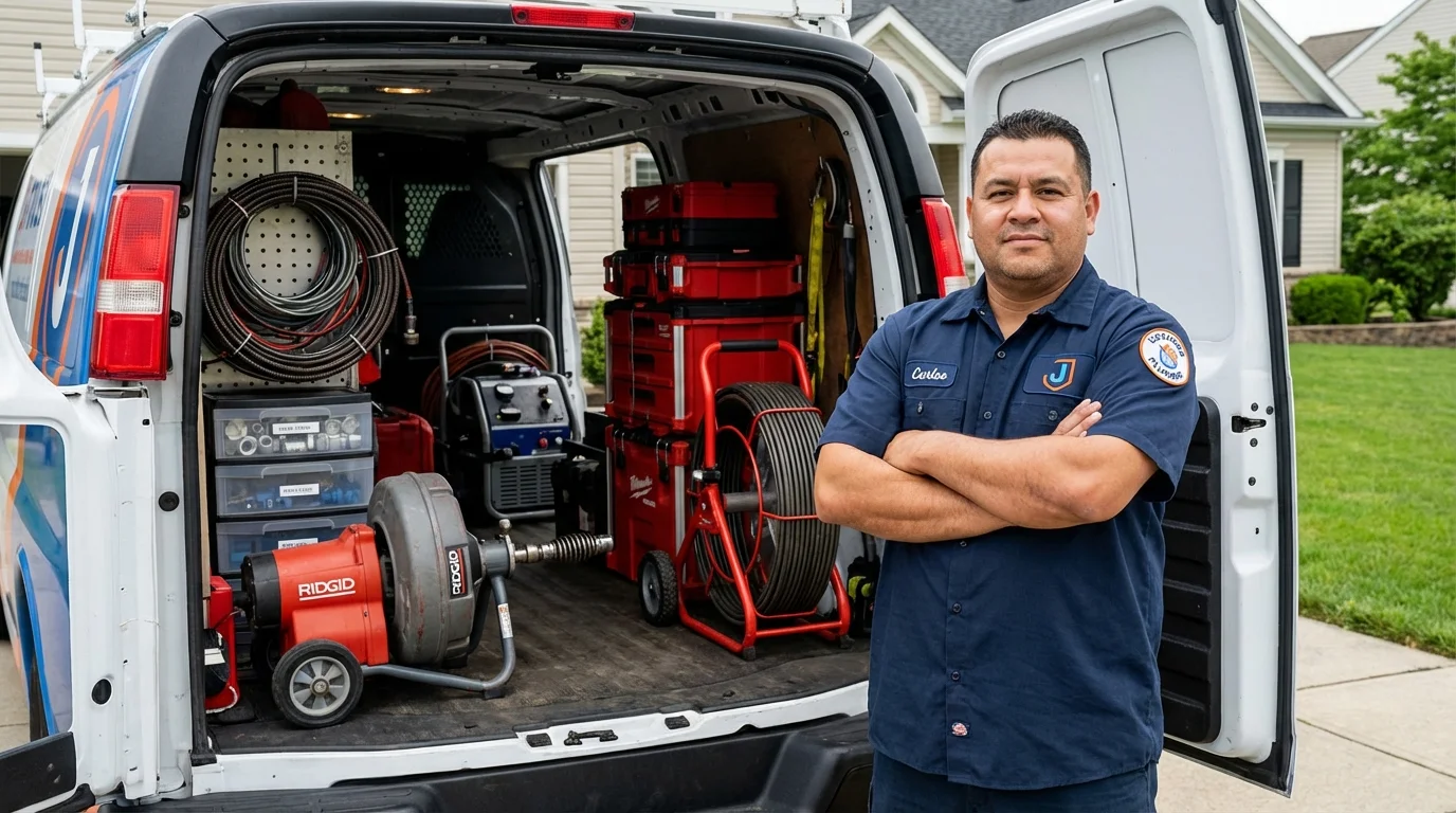 Professional drain cleaning equipment and Johns Plumbing LLC plumber in Ramsey