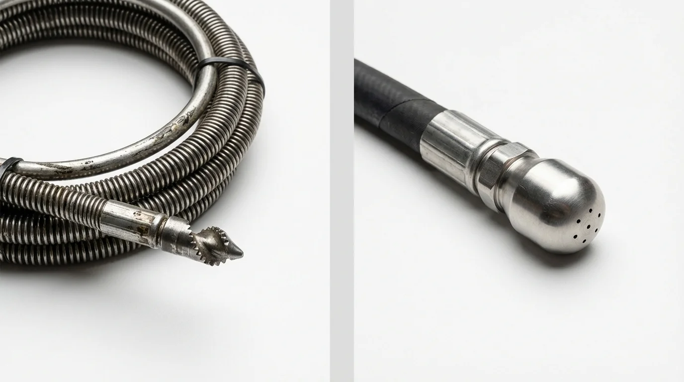 Drain snake cable and hydro jetting nozzle used for drain cleaning in Ramsey, IL
