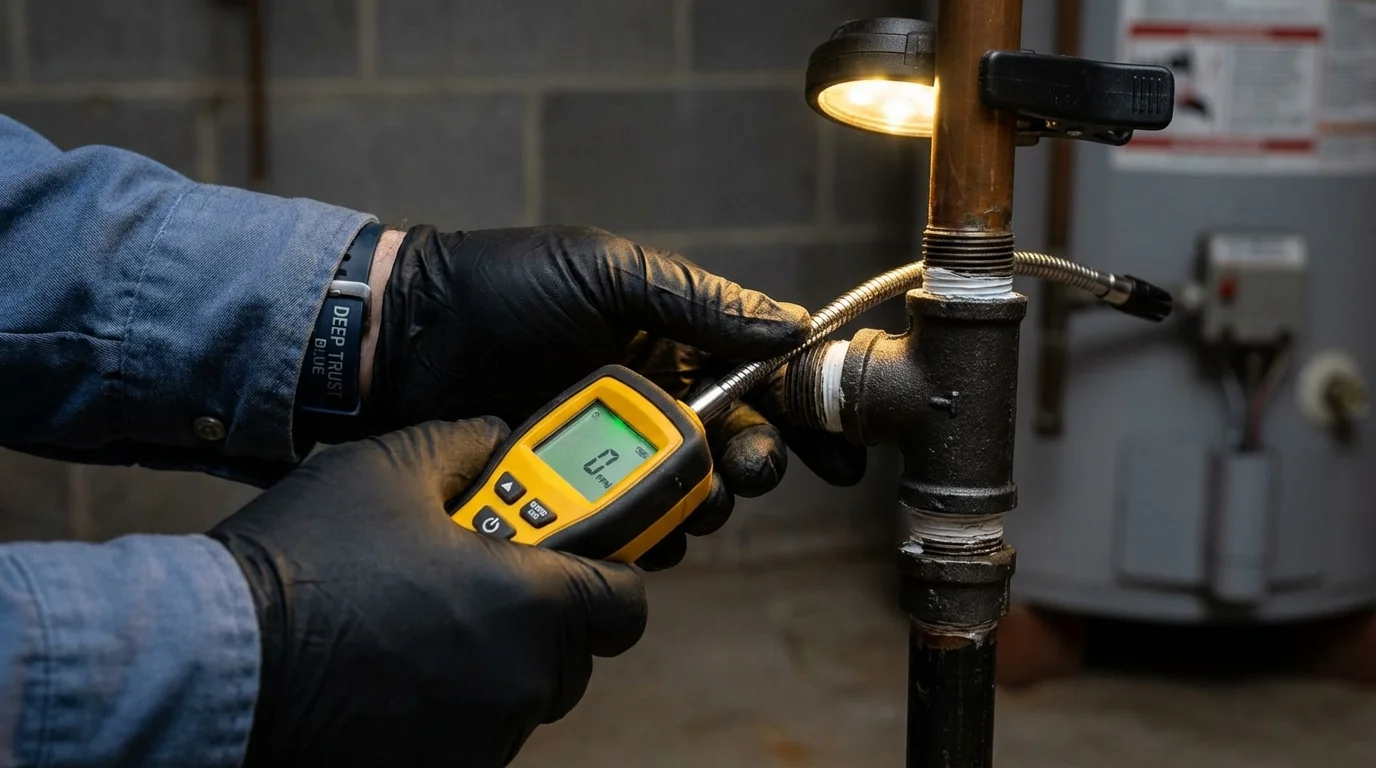 Gas leak detection with electronic sniffer by Johns Plumbing LLC in Ramsey
